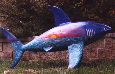The Shark statue called SharkWorldSunset